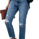 Lesore Womens High Waist Stretch Distressed Jeans Destroyed Denim Pants (Blue)