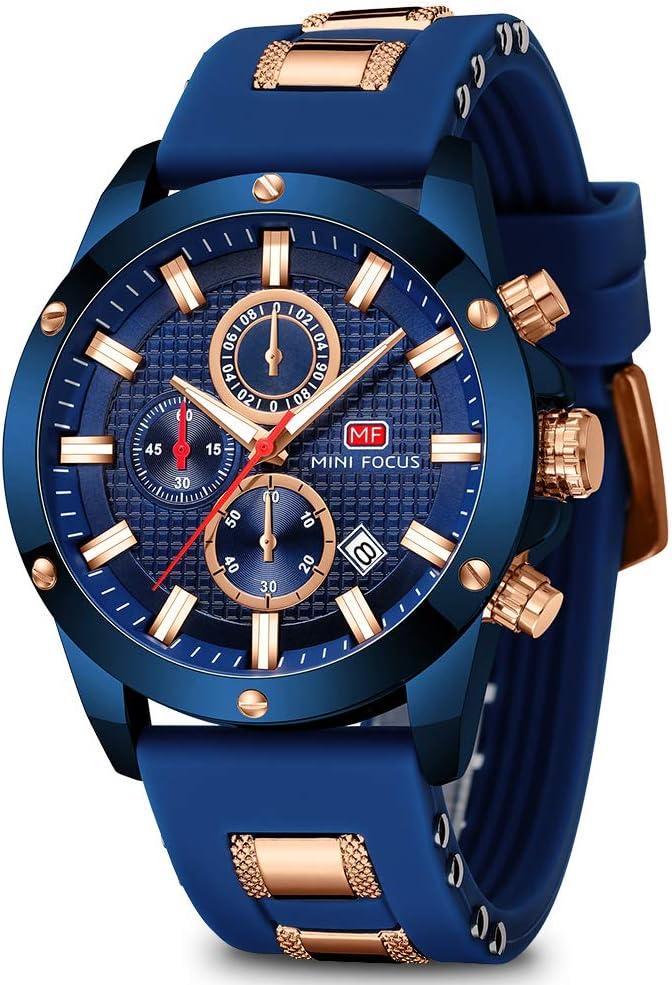 MINI Focus Mens Watch Casual Sports Watches (Chronograph/Waterproof/Luminous/Calendar) Silicon Band Fashion Quartz Watch for Men