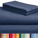 LuxClub 4 PC King Sheet Set, Deep Pockets Wrinkle Free Cooling Bed Sheets Hotel Bedding for Women, Men, Includes 1 Fitted Sheet, 1 Flat Sheet and 2 Pillowcases-Soft Navy