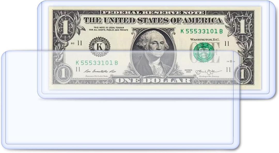 50 Pack Dollar Bill Sleeves, Clear PVC Currency Holders Transparent Bill Display Protectors for Regular Bills Cash Money Banknotes and Stamps, 6.8 x 2.9 Inch