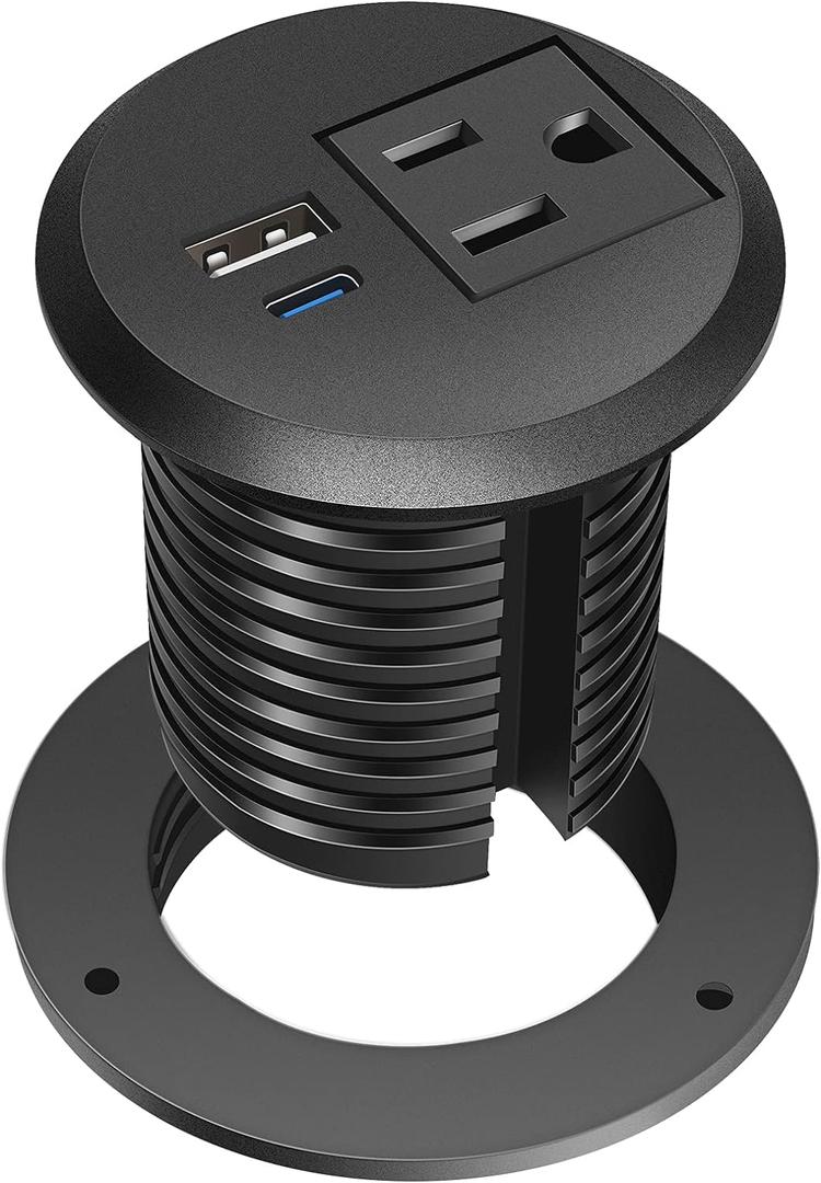 Desktop Power Grommet, 2 inch, USB C PD 20W Fast Charging Station, Desk Hole Recessed Power Outlet,ETL Listed (1, 6 FT Cable)