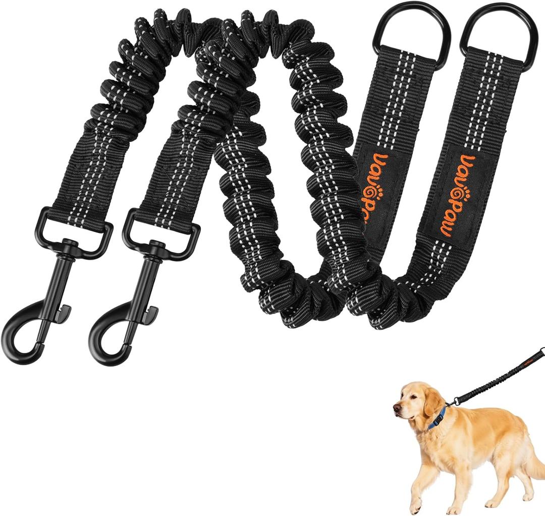 Bungee Dog Leash Extender, Shock Absorbing Dog Lead Extender for No Pull & Prevents Injury, Retractable Bungee Leash for Large Dogs with 360 Swivel Clip & Reflective Strip, 2 Pack