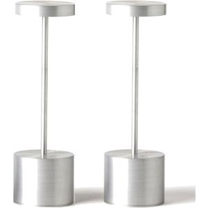 SAKRINGT 2 Pack Outdoor Table Lamp,LED Table Light,Cordless Table Lamp Rechargeable ,5000mAh Battery Powered Dimming Desk Lamp for Restaurant/Patio /Outdoor(Silver)