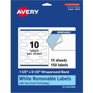 Avery Matte White Removable Wraparound Band Labels, Sure Feed Technology, 1.5" x 3.5", Print-to-The-Edge, Cigar Band Labels, 150 Total, Laser/Inkjet Printable