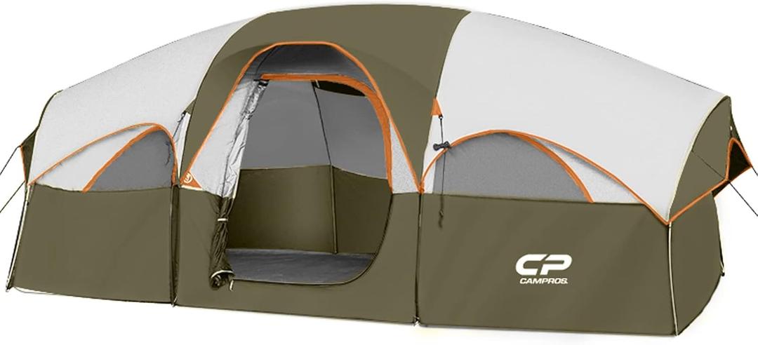 CAMPROS CP 8 Person Camping Tent, Room Divider, Rainfly, Weather Resistant | Family Tent with 5 Large Mesh Windows, Double-Layer Design, and a Carry Bag, 14' x 9' x 72"(H)
