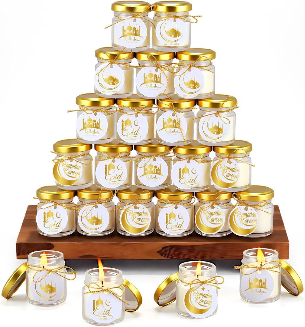 MTLEE 24 Pcs Eid Mubarak Scented Soy Candles 1.8 oz Glass Ramadan Scented Candle Gifts for Women Muslim Islamic Gifts for Family Eid Party Favors Table Decorations