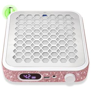 Nail Dust Collector, Rechargeable Dust Collector Nail Tech, Powerful Vacuum Fan Vent Dust Collector Extractor Dust Suction Machine for Acrylic Nails Polishing, Nail Salon&Home, Pink