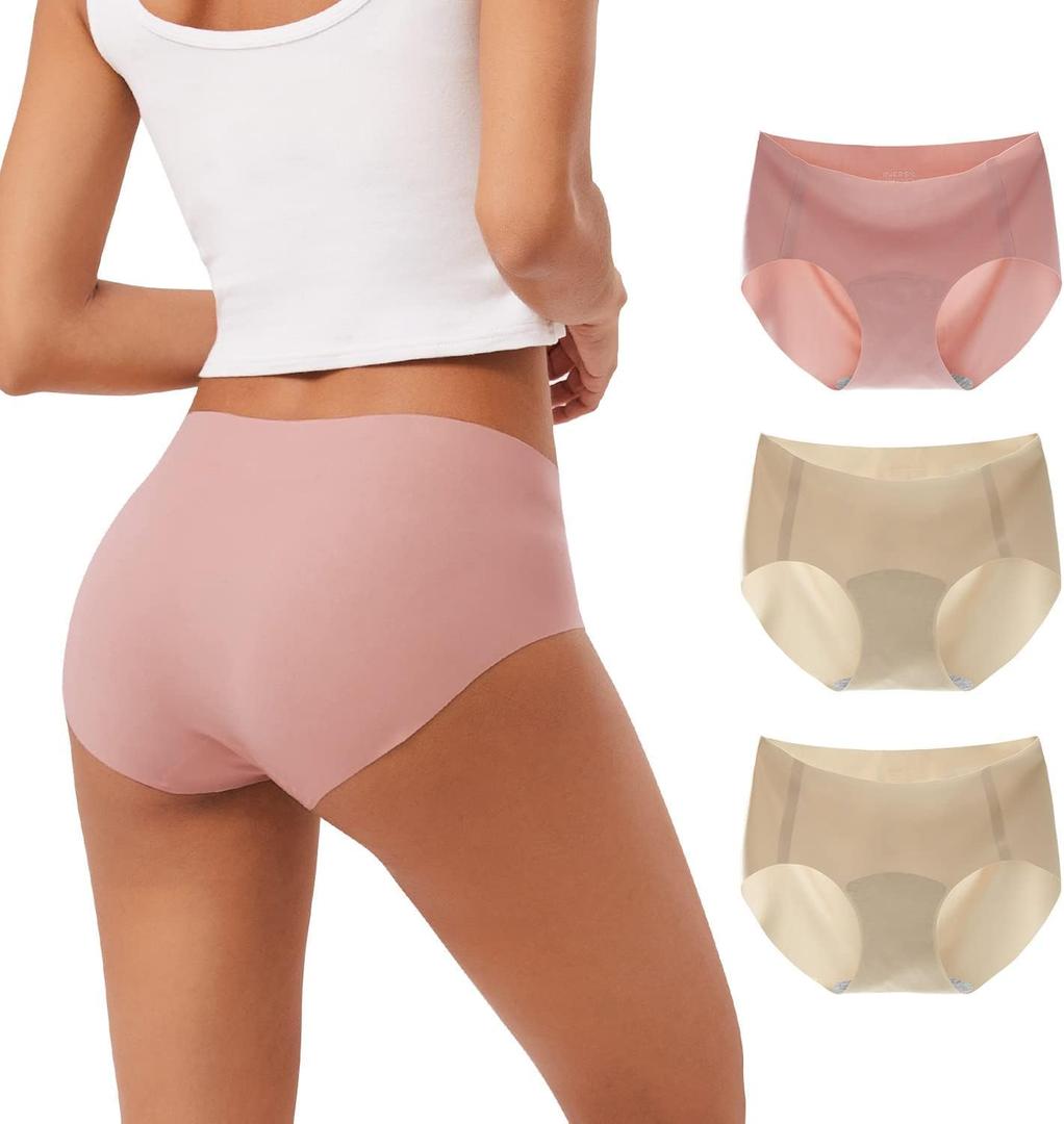 INNERSY Women's Seamless No Show Hipster Panties Invisible Light Underwear 3-Pack (Nude Dip) S