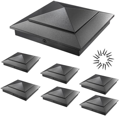 6 Pack Pyramid Aluminum Post Caps for 4x4 Wood Posts (Actual 3.5" x 3.5"), Durable Powder-Coated Fence Post Caps for Deck, Patio, Fence, Weather-Resistant, Rust-Proof PC44