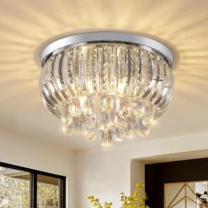Modern Crystal Chandelier 15.7 Inch,5-Lights Chrome Crystal Flush Mount LED K9 Chandeliers Light Fixture for Bedroom Dining Living Room Hallway E12