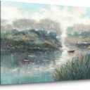 the stream design Landscape Lake Canvas Wall Art: Hand Painted Nature Scene Painting Picture Calming Forest Boat Print Decor Gold Foil Textured Artwork for Bedroom Living Room