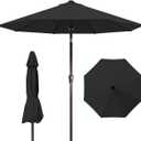 10FT Patio Umbrella Outdoor Market Umbrella with Crank and Tilt, 8 Flexible Fiberglass Ribs, UV-Resistant Waterproof Canopy for Patio, Deck, Garden, Backyard, Black