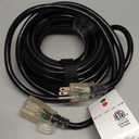 POWGRN 15 Ft 10AWG Black Outdoor Extension Cord Waterproof Heavy Duty 10 Gauge 3 Prong, Flexible Cold-Resistant Power Cord Indoor & Outside with Lighted Indicator End, 15Amp 1875W SJTW ETL Listed