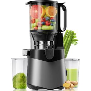 Cold Press Juicer, 5.8" Extra Large Feed Chute Fit Whole Fruits & Vegetables, 350W Slow Masticating Juicer Machines, Easy to Clean,High Juice YieldGrey
