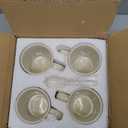 BYCNZB 11oz Ceramic Diner Coffee Mug set Stoneware Coffee Cups Set for Restaurant, Diner, Farmhouse, Coffee Shop, Home set of 4 with Coffee spoons and Woven Coasters (Cream)