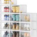 HOMIDEC Shoe Storage, 12 Pack Shoe Organizer for Closet, Shoe Boxes Clear Plastic Stackable Shoe Containers with Lids for Size 13