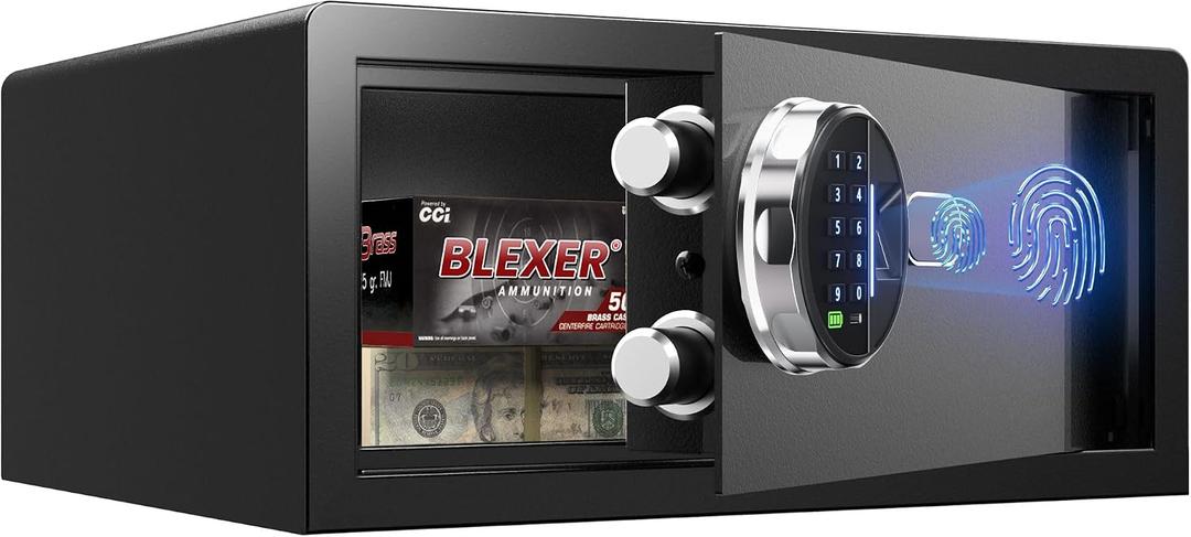 Grimtron Smart Biometric Safe Fingerprint Lock Box with Silent Mode, Backlit Keypad and LED Light, Small Caja Fuerte (7.87"H x 14.57"D x 16.93"W)