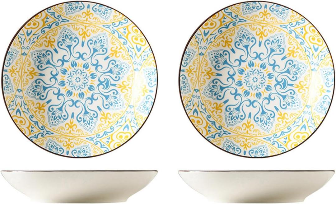 Salad Plates,Ceramic Dinner Plates,8.3 Inch Round Dessert Plates,Porcelain Decorative Dining Plates,Dinner Plates for Salad,Pasta,Dessert,Steak,Appetizers,Microwave,Oven,Dishwasher Safe (B-2pcs)