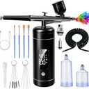 Cordless Airbrush Kit with Compressor,48 PSI High-Pressure, 6000mAh Rechargeable,3-Speed Dual-Action,0.2/0.3/0.5 mm Nozzles & 3 Cups,Non-Clogging for Cake,Models, Makeup,Painting,Nails Art (Black)