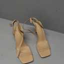 Coutgo Womens Clear Heels Sandals Square Toe Ankle Strap Sexy High Heeled Stiletto Dress Shoes (Beige), Size 8.5
