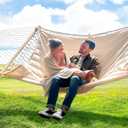 SUNCREAT 2 Person Hammock with Hardwood Spreader Bar, Outdoor Rope Hammock with Polyester Pad, 475 lbs Capacity, Beige