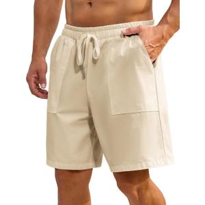 Mens Shorts Casual for Summer Beach Cotton Drawstring Stretch Twill Chino Golf Shorts Elastic Waist with Pockets (Medium, 1-light Khaki)
