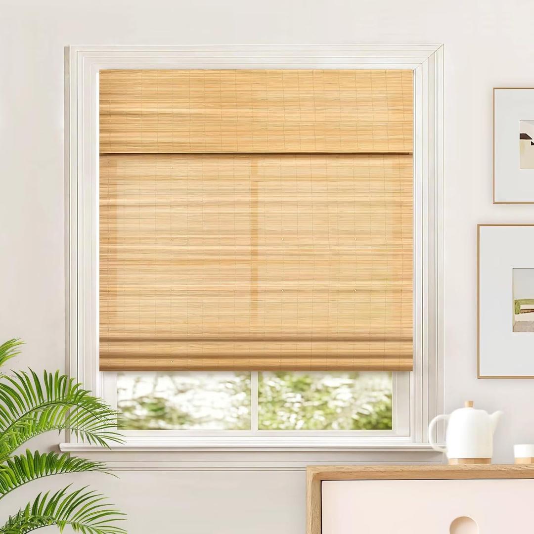 Blinds for Indoor Windows Bamboo Roman Shades Light Filtering Cordless Mini Blinds Easy to Install Roman Curtains for Window, 29" W x 64" H