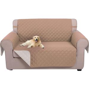 U-NICE HOME Loveseat Sofa Cover Reversible Couch Cover for Dogs with Elastic Straps Water Resistant Furniture Protector for Pets Couch Cover for 2 Cushion Couch (Loveseat, Camel/Ivory)