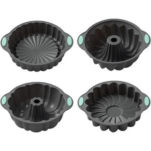 4 Pack Silicone Fluted Pans, Non-stick Baking Molds Silicone Cake Molds Round Baking Pans, Fluted Tube Pan Baking Mold for Homemade Cake, Bread and Jello