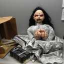 Haunted Hill Farm Rosemary by Tekky, Battery-Operated, Motion and Sound Activated Animatronic Demon Child with Sound Effects and Lights for Indoor or Covered Outdoor Creepy Halloween Decoration