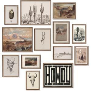 Western Decor Vintage Western Wall Decor,Farmhouse Cowboy Decor Wall Art,Boho Ranch Landscape Art Prints Canyons Cacti Desert Southwestern Wall Decor Aesthetic Pictures,Rustic Southwestern Artwork Prints for Room Bedroom Bathroom Decoration,Unframed (13pcs, Mixed Sizes, Unframed)