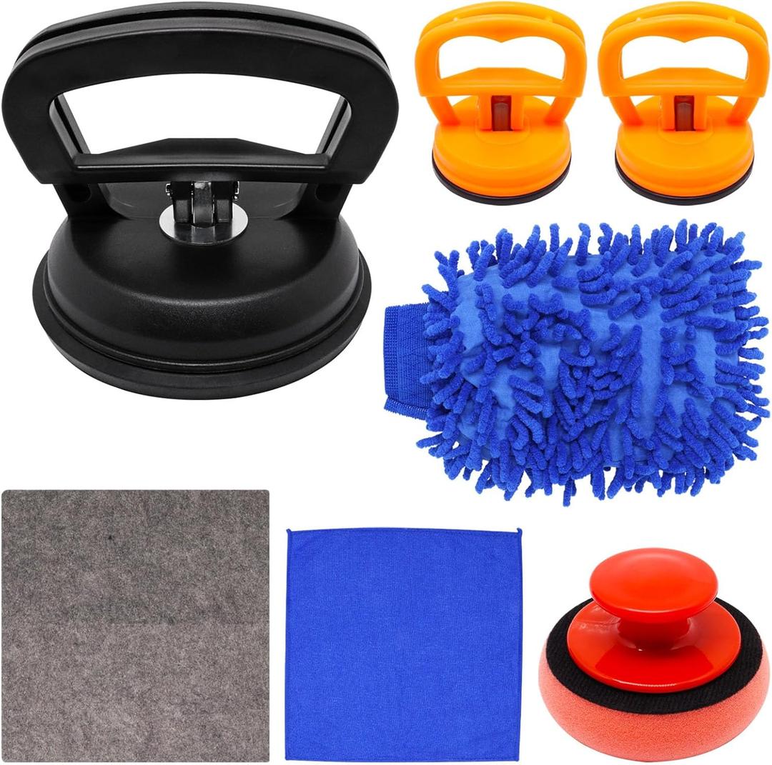 Dent Puller, Car Dent Puller Kit, Dent Puller Suction Cup, Pulling Small Dents Out of Car, Dent Remover, Car Dent Plunger, for Cars Body, Glass, Screen, Tiles Lifting, Objects Moving(7Pcs Set) (Black and Orange)