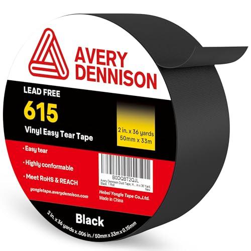 Avery Dennison Duct Tape, Heavy Duty PVC Easy Tear Tape, Strong Adhesive Waterproof Duct Tape for Indoor Outdoor Repairs, 2 in x 36 Yard, Black, 1 Roll