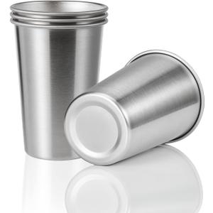 Pack of 4 16oz Stainless Steel Pint Cup, Healthy Unbreakable and Stackable, Metal Drinking Glasses