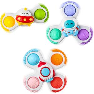 ALASOU 3PCS Pop Suction Cup Spinner Sensory Airplane Travel Toys for 1 Year Old Boy Girl Infant Toddlers|Novelty Spinning Tops 12 18 Months|1 2 Year Old Boy Birthday Gift|Baby Bath Toy Kids Ages 1-3