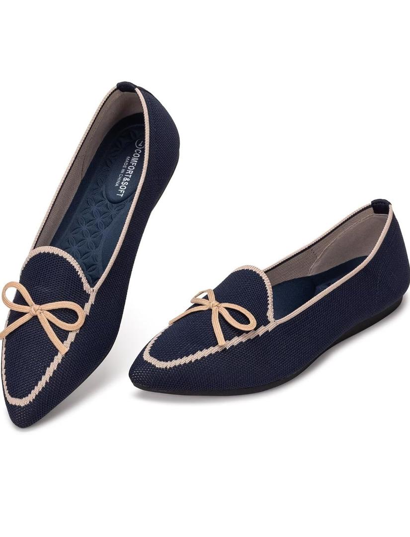 BEJINASH Women's Loafer Flats Casual Knit Fabric Lightweight Dressy Shoes Washable Elegant Pointed-Toe lace-up Bow Shoes Comfortable Ballet Shoes for Women Perfect for Daily 9.5