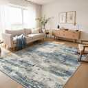 8x10 Area Rugs Washable Blue Rug for Living Room Bedroom, Abstract Modern Large Rug Non Slip, Water Repellent Low Pile Soft Carpet for Dining Room, Navy Blue