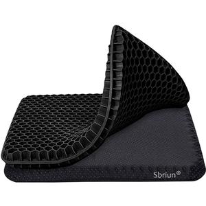 Gel Seat Cushion for Long Sitting, Double Thick Egg Seat Cushion with Non-Slip Cover, Breathable Honeycomb Home Office Chair Pads Wheelchair Cushion for Relieving Back Pain & Sciatica Pain (Black)