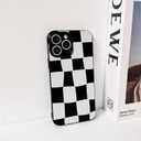 NITITOP Compatible with iPhone 14 Pro Case Cute Aesthetic Checkerboard Larger Blocks Pattern for Women Girl Trendy Slim Fit TPU Silicone Shockproof Full Camera Protection Cover - Black and White