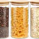 1.5 Qt Round Glass Storage Containers with Lids, Clear Food Storage Container Jar with Sealing Bamboo Lid for Noodles Flour Cereal Rice Sugar Tea Coffee Beans, Round Set of 3