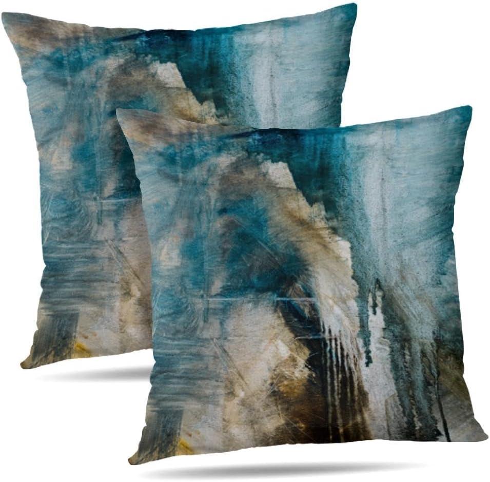 Turquoise and Black 26X26 Pillow Covers Teal Abstract Art Painting Aesthetic Square Accent Decorative Throw Pillow Covers, Soft Throw Pillows for Couch Sofa Bedroom Set of 2