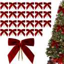 24 Pcs Christmas Bows,Burgundy Red Velvet Bows for Christmas Tree,Twist Tie Bows for Gift Wrapping,Wreath,Crafts,Home,Wedding,Party Decor,Small Christmas Decorations(3.5x3.5 inch)