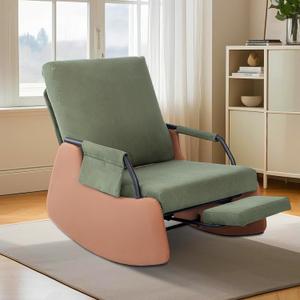 Rocking Chair for Nursery with Adjustable Backrest & Footrest, Modern Upholstered Plush Seating Glider Recliner Chair with High Backrest and Side Pocket, Glider Rocking Chair Green