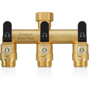 3 Way Hose Splitter, Heavy Duty Full Flow Garden Water Hose Bib Spigot Splitter, Brass Rust and Freeze Resistant Outdoor Faucet Splitter, T Adapter Connector with 3/4 - Inch GHT Thread Black