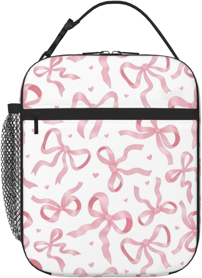 Pink Bow Tie Insulated Lunch Box for Kids, Small Cooler Lunch Bag lunchbox for School, Toddler Lunch Box for Girls, Waterproof Durable Portable Lunch Tote Bag Food Container for Travel Picnic Work