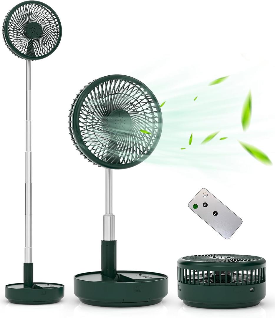 Primevolve Portable Oscillating Standing Fan,Rechargeable Battery Operated USB Floor Table Desk Fan with Remote, 4 Speed Settings Pedestal Fans for Bedroom Office Camping Fishing Travel Black 7.7"