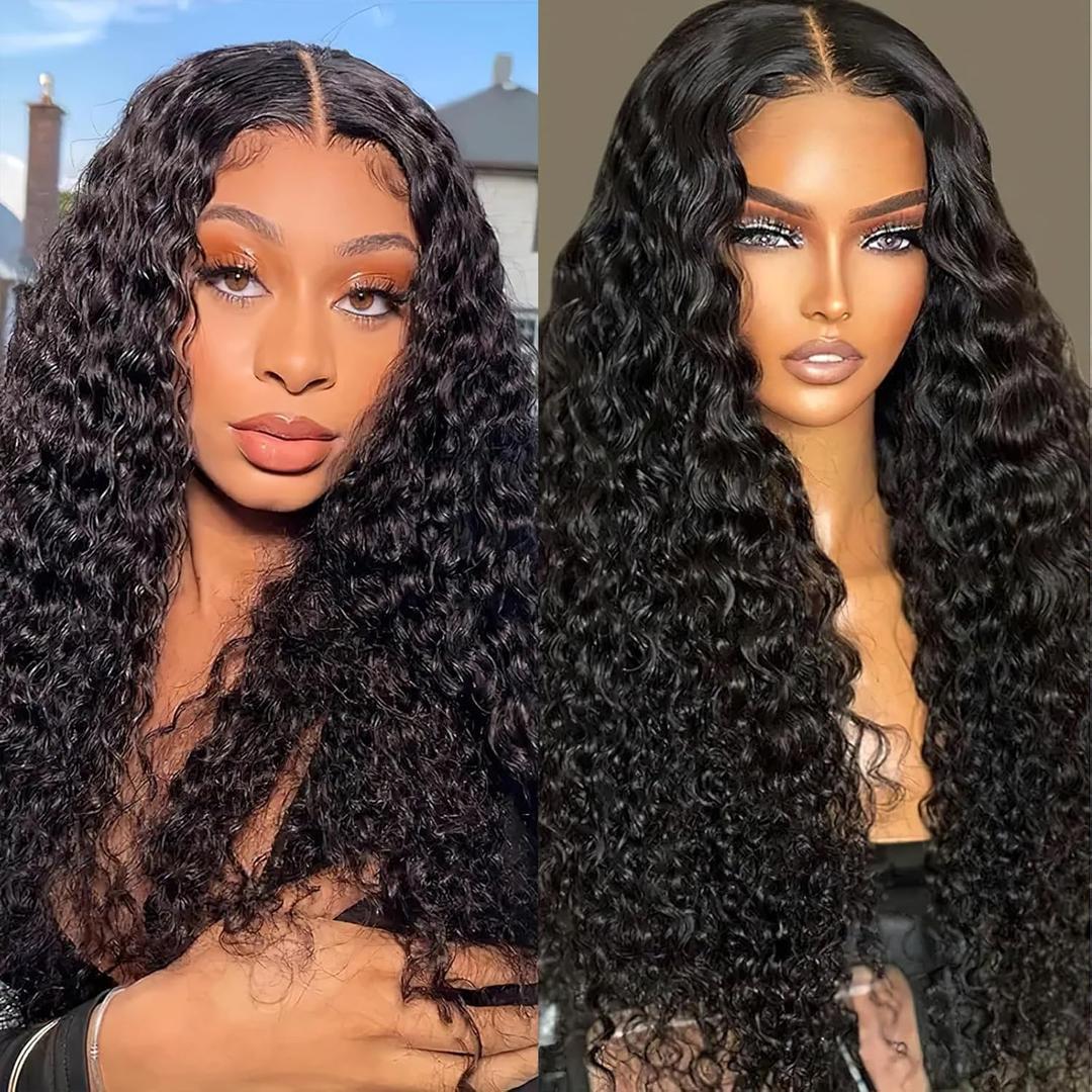 26 Inch Deep Wave Lace Front Wigs Human Hair 13x6 HD Glueless Lace Frontal Wigs 180% Density Hair Pre Plucked with Baby Hair Deep Curly Wigs for Women Natural Black