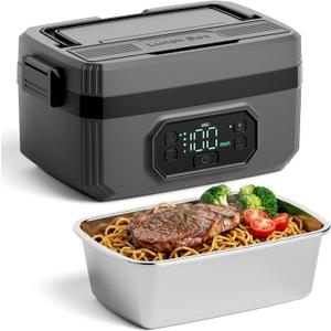 LIFECREEK Cordless Electric Lunch Box for Adults, 1.2L Stainless Steel Container, 21000mAh Rechargeable Heated Lunch Box Food Warmer with Timer & Adjustable Heating for Office Car Outdoor