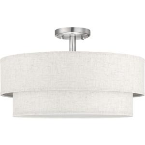 Doraimi Lighting 20 Inch LED 24W Adjustable 3000/4000/5000 Brushed Nickel Double Drum Linen Fabric Shade Semi Flush Mount Close to Ceiling Light Fixture for Bedroom,Living Room,Dining Room Hallway