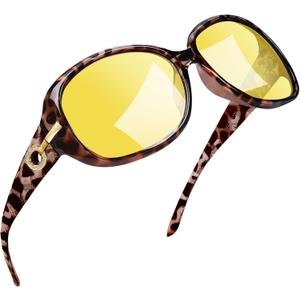 Joopin Big Women's Sunglasses Polarized Trendy Sun Glasses Large Rectangle UV Protection Rhinestone Sunnies (A31-leopard/Night Yellow Lens)